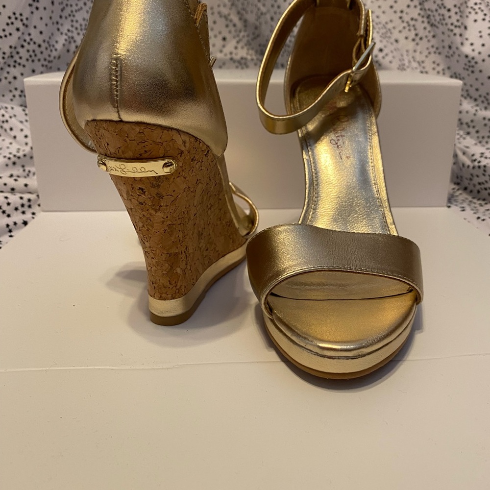 Lilly Pulitzer Gold Wedge Sandals with Ankle Strap